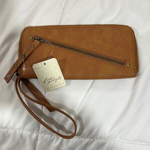 Free People Brown Leather Wristlet Clutch